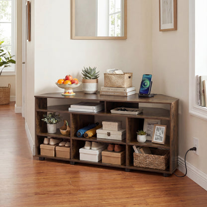 Corner Entertainment Center TV Stand for TVs up to 55 Inch, Rustic Brown Entertainment Centers & TV Stands at Gallery Canada