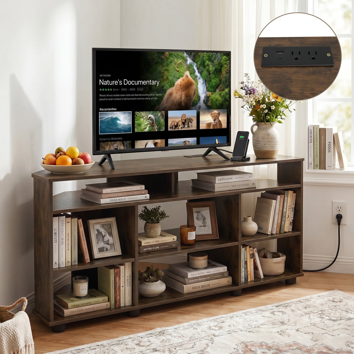 Corner Entertainment Center TV Stand for TVs up to 55 Inch, Rustic Brown Entertainment Centers & TV Stands at Gallery Canada