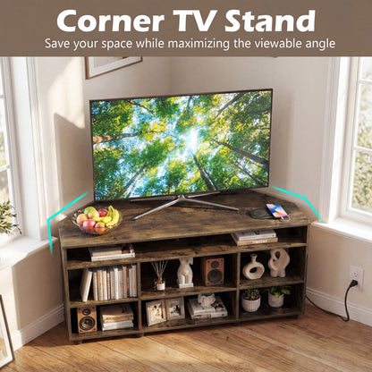 Corner Entertainment Center TV Stand for TVs up to 55 Inch, Rustic Brown Entertainment Centers & TV Stands at Gallery Canada