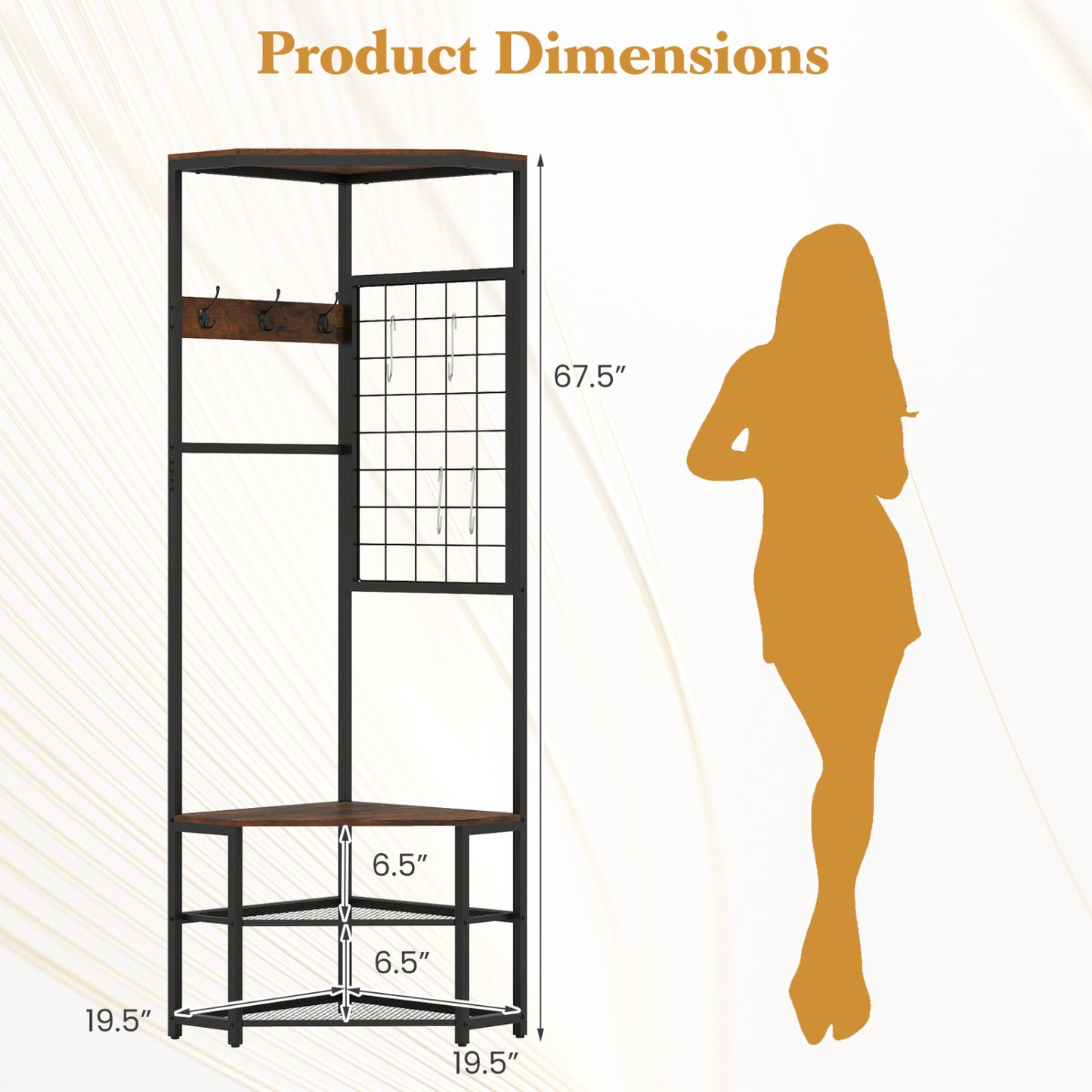 Corner Hall Tree Freestanding Coat Rack with Storage Shelves Removable Hooks, Brown Coat Racks & Hall Trees at Gallery Canada