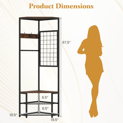 Corner Hall Tree Freestanding Coat Rack with Storage Shelves Removable Hooks, Brown Coat Racks & Hall Trees at Gallery Canada