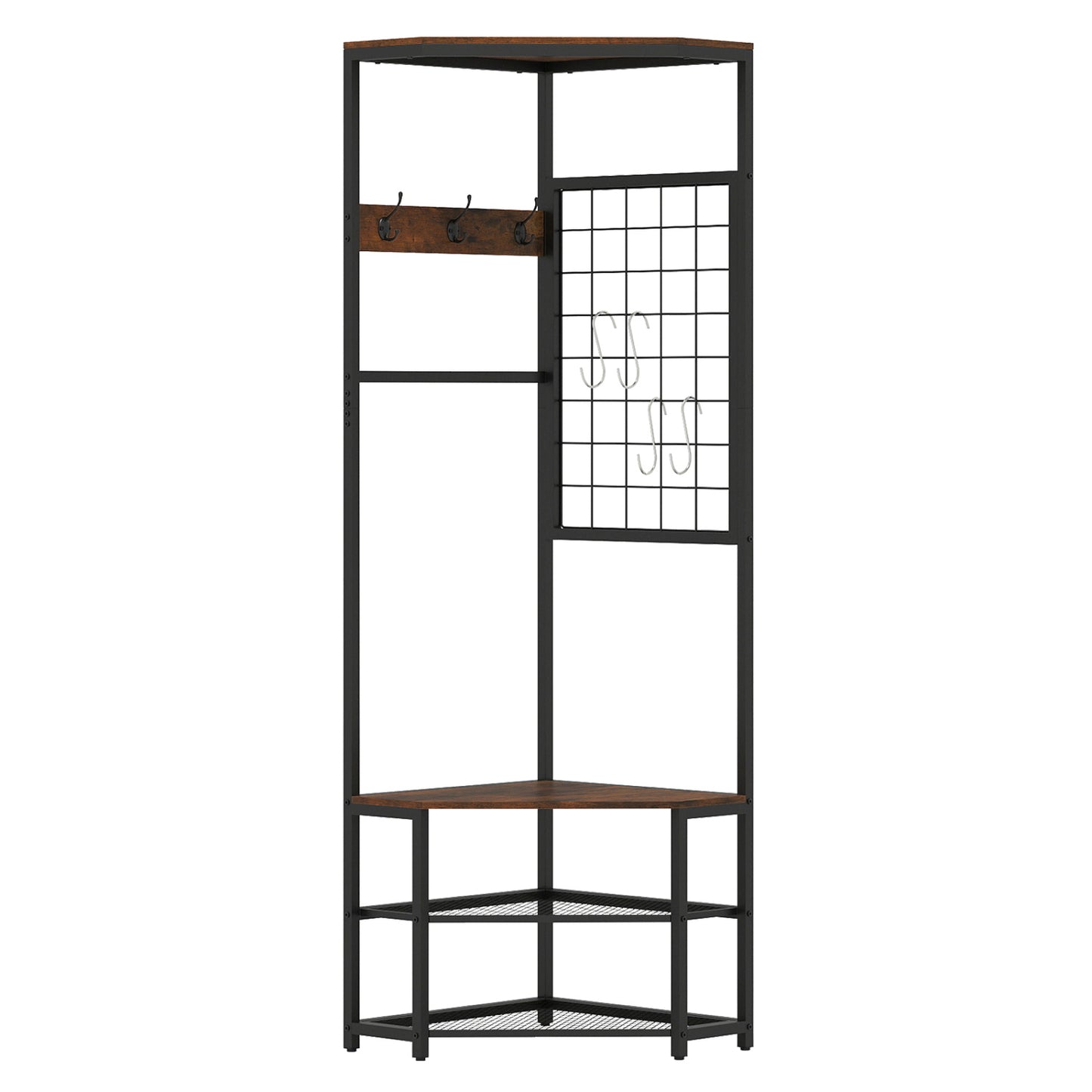 Corner Hall Tree Freestanding Coat Rack with Storage Shelves Removable Hooks, Brown Coat Racks & Hall Trees at Gallery Canada