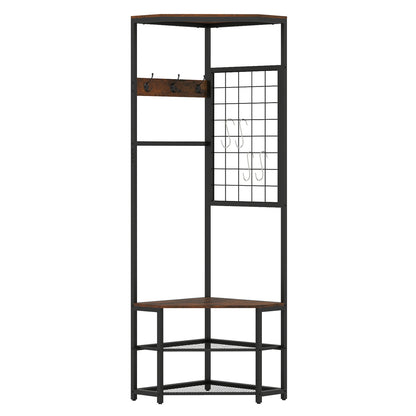 Corner Hall Tree Freestanding Coat Rack with Storage Shelves Removable Hooks, Brown Coat Racks & Hall Trees at Gallery Canada