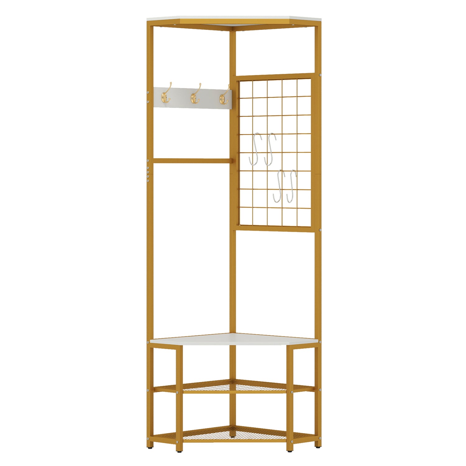 Corner Hall Tree Freestanding Coat Rack with Storage Shelves Removable Hooks, White Coat Racks & Hall Trees at Gallery Canada