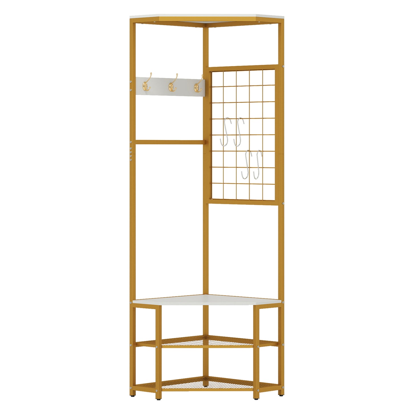 Corner Hall Tree Freestanding Coat Rack with Storage Shelves Removable Hooks, White Coat Racks & Hall Trees at Gallery Canada