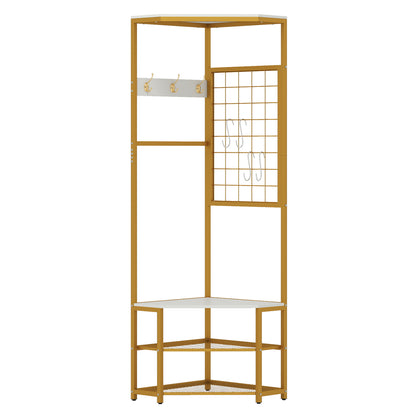 Corner Hall Tree Freestanding Coat Rack with Storage Shelves Removable Hooks, White Coat Racks & Hall Trees at Gallery Canada