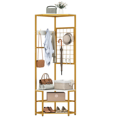 Corner Hall Tree Freestanding Coat Rack with Storage Shelves Removable Hooks, White Coat Racks & Hall Trees at Gallery Canada