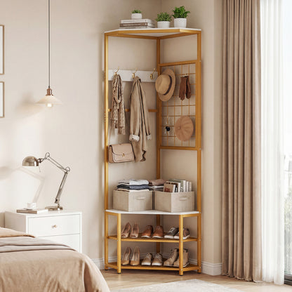 Corner Hall Tree Freestanding Coat Rack with Storage Shelves Removable Hooks, White Coat Racks & Hall Trees at Gallery Canada