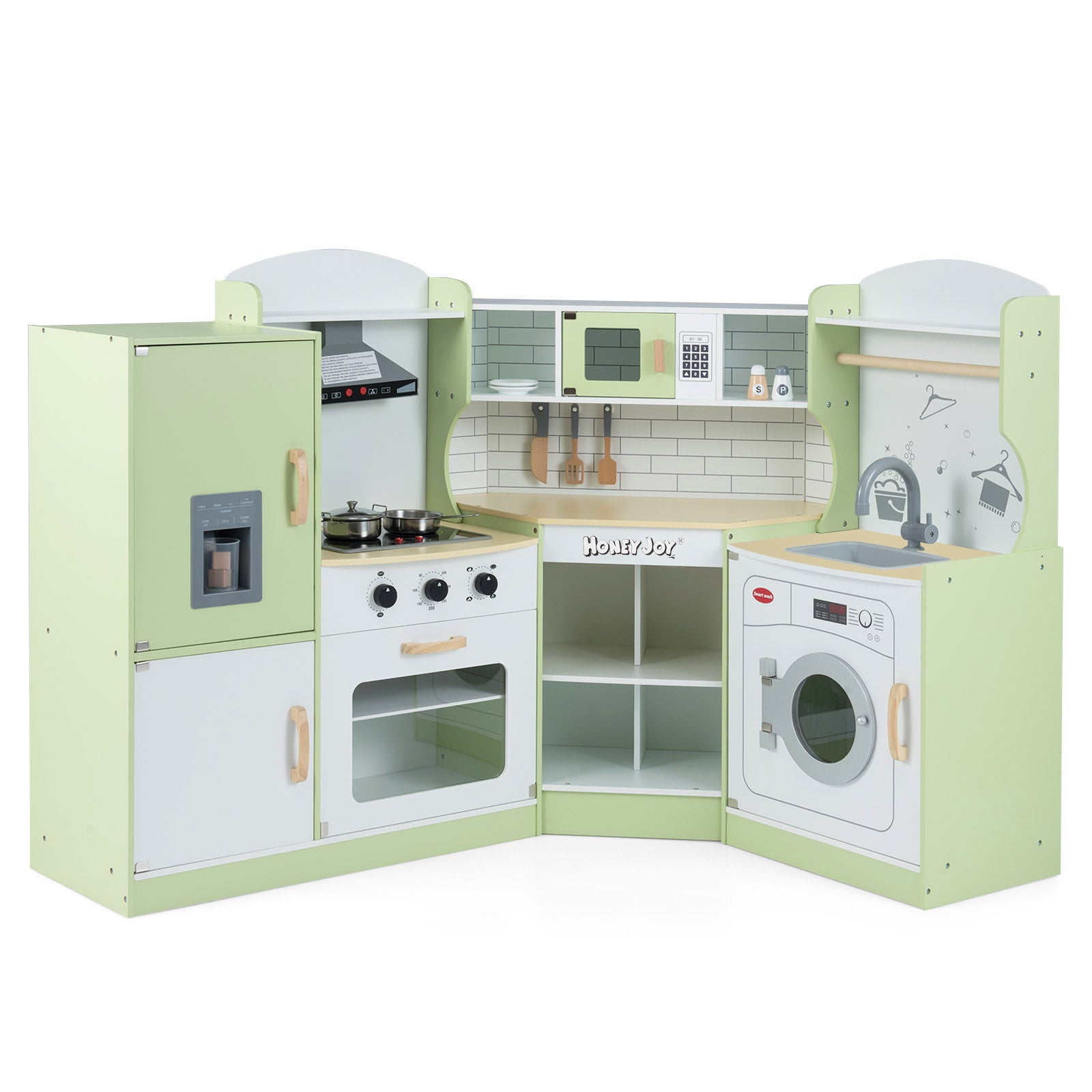 Corner Kids Play Kitchen with Washing Machine and Ice Maker Gift for Boys Girls, Green Play Kitchen Sets Green at Gallery Canada