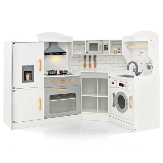 Corner Kids Play Kitchen, With Washing Machine And Ice Maker, White Play Kitchen Sets White at Gallery Canada