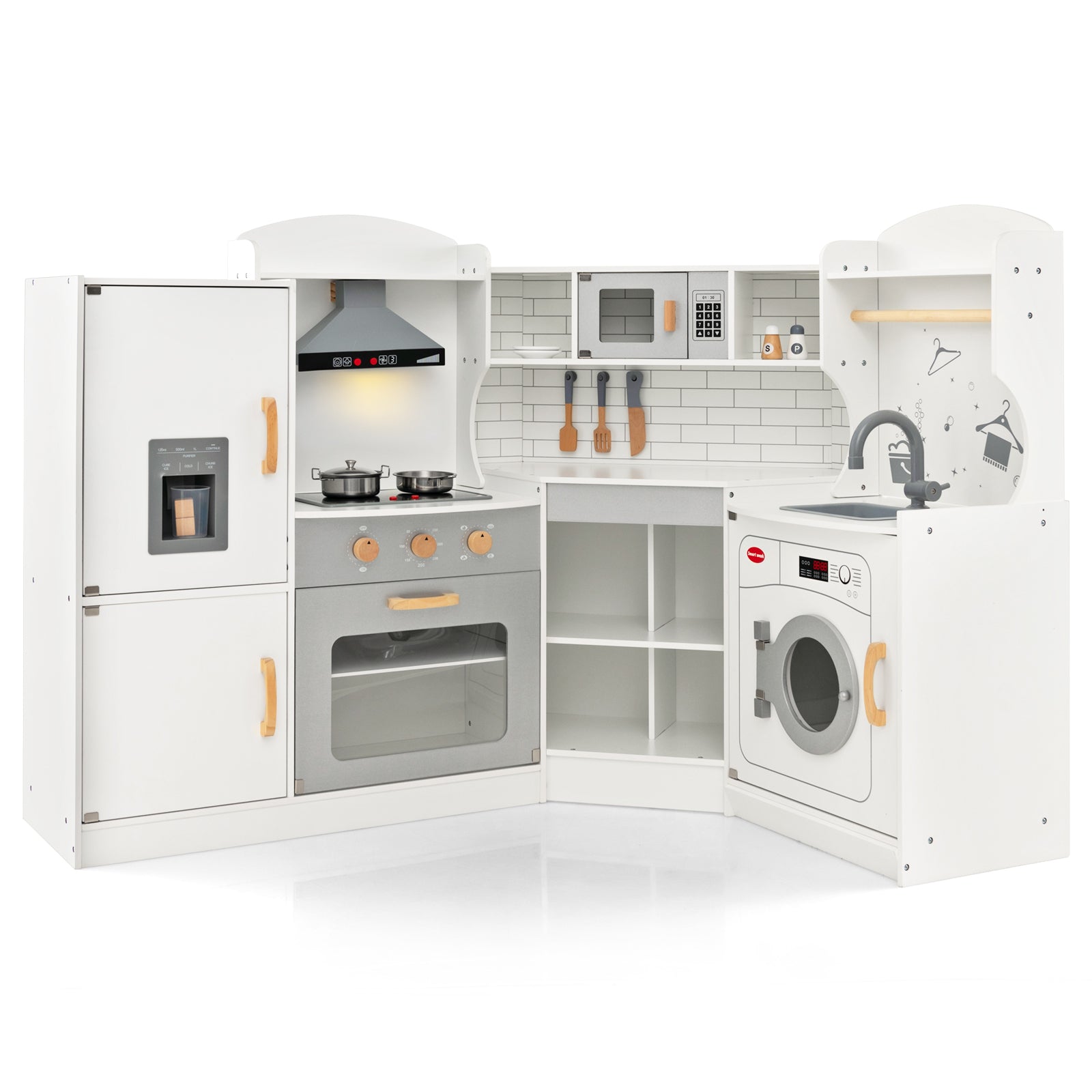 Corner Kids Play Kitchen, With Washing Machine And Ice Maker, White Play Kitchen Sets at Gallery Canada