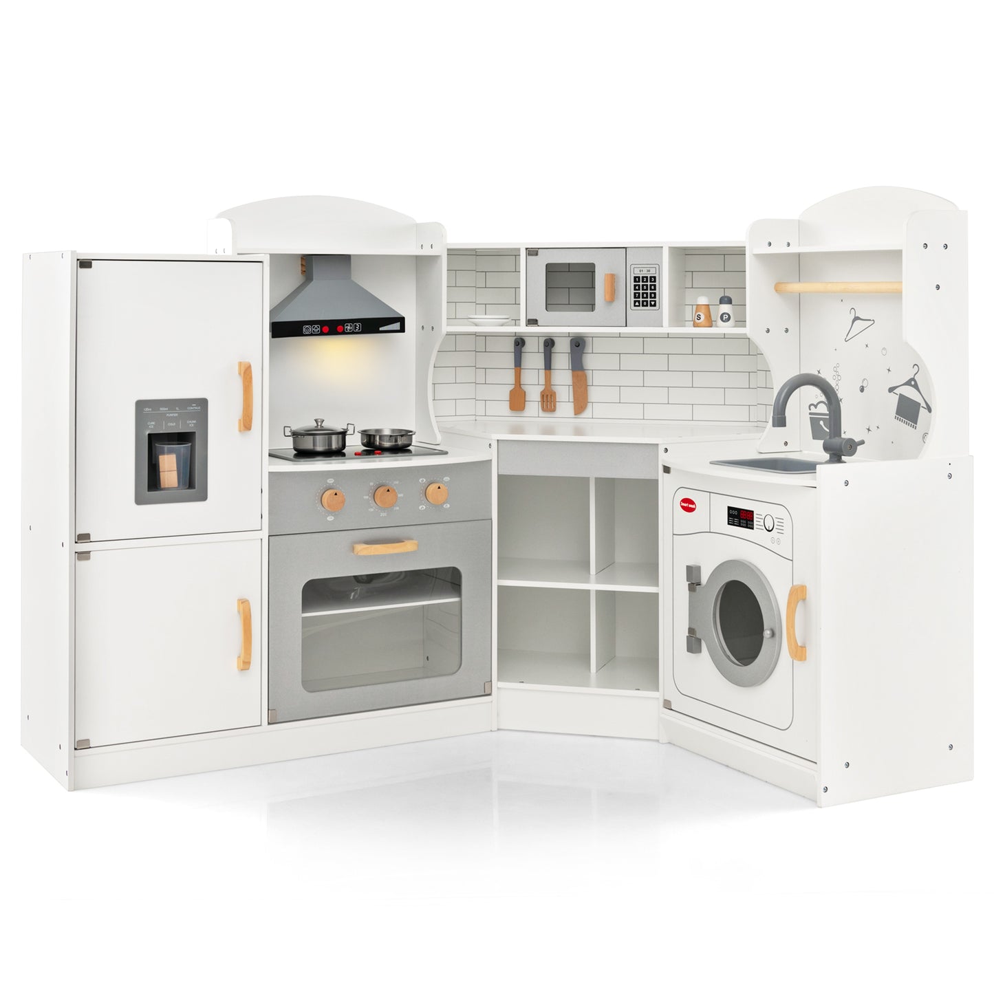 Corner Kids Play Kitchen, With Washing Machine And Ice Maker, White Play Kitchen Sets at Gallery Canada