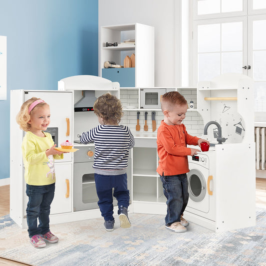 Corner Kids Play Kitchen, With Washing Machine And Ice Maker, White Play Kitchen Sets White at Gallery Canada