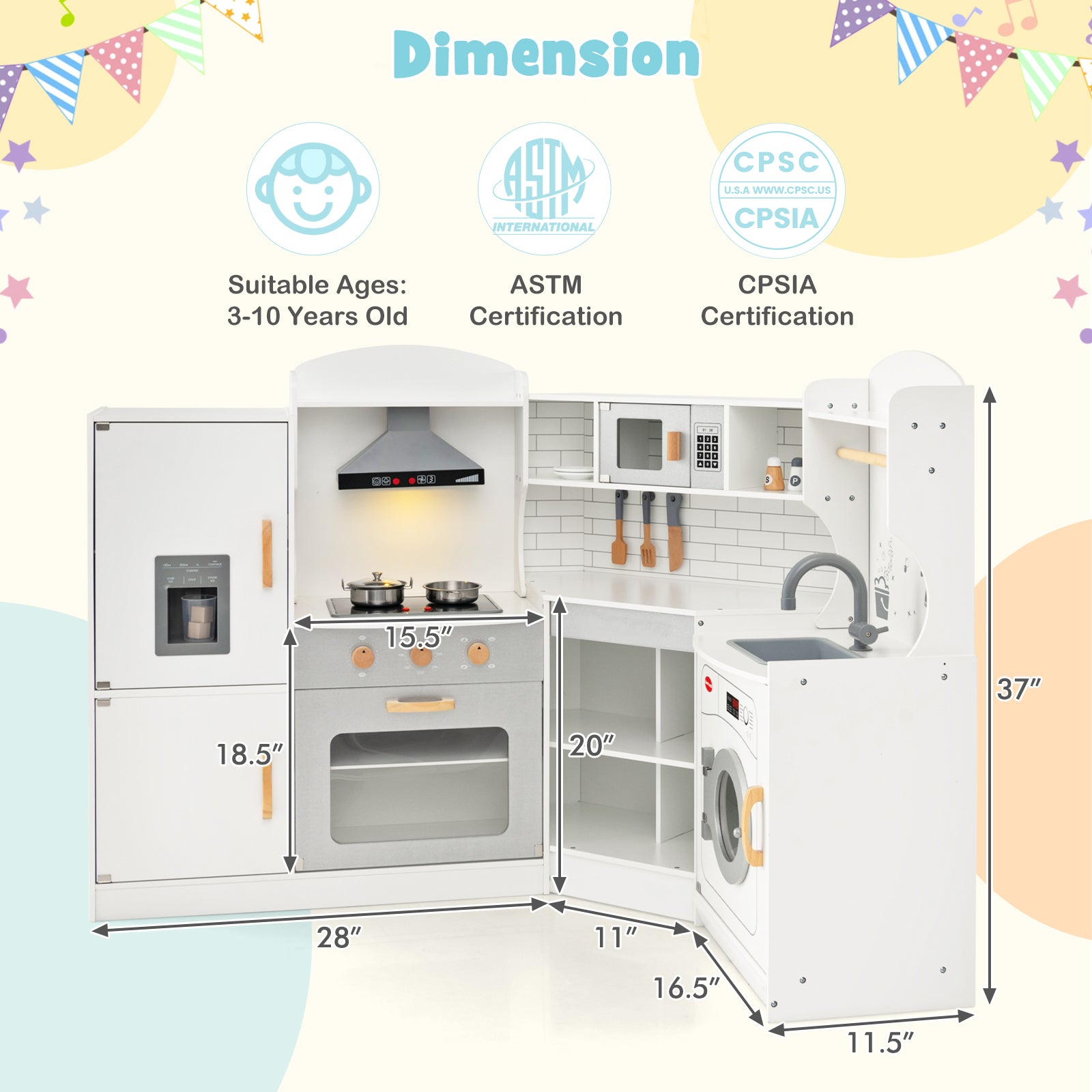 Corner Kids Play Kitchen, With Washing Machine And Ice Maker, White Play Kitchen Sets at Gallery Canada