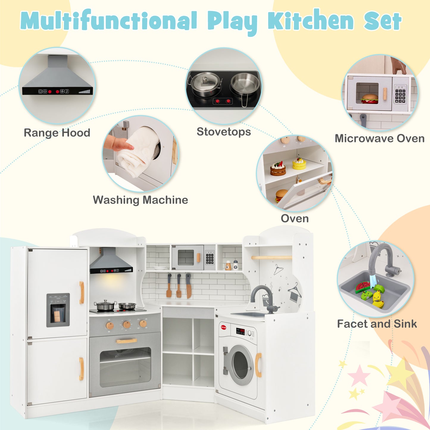 Corner Kids Play Kitchen, With Washing Machine And Ice Maker, White Play Kitchen Sets at Gallery Canada