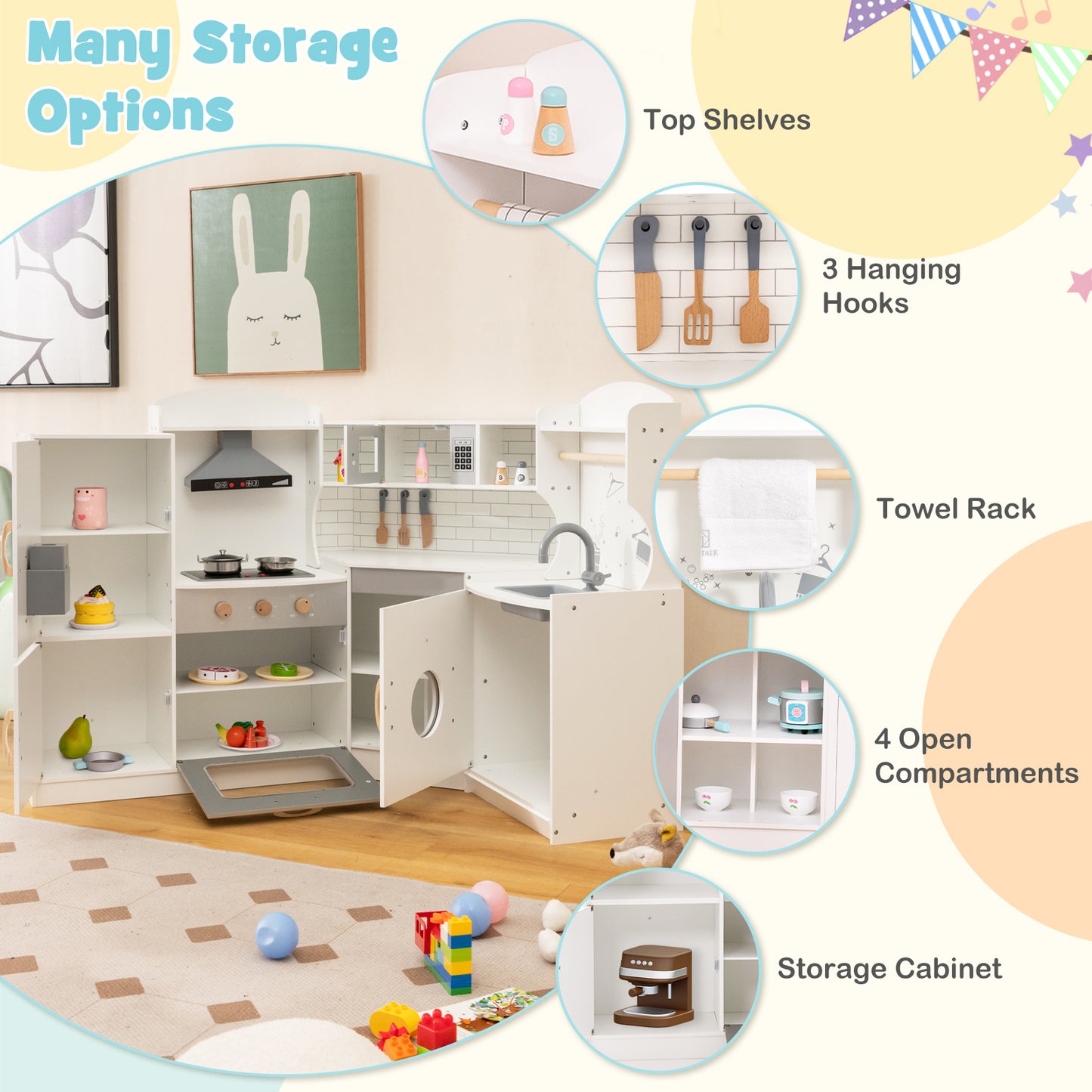 Corner Kids Play Kitchen, With Washing Machine And Ice Maker, White Play Kitchen Sets at Gallery Canada