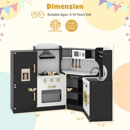 Corner Kids Play Kitchen With Washing Machine, Ice Maker, Black Play Kitchen Sets at Gallery Canada