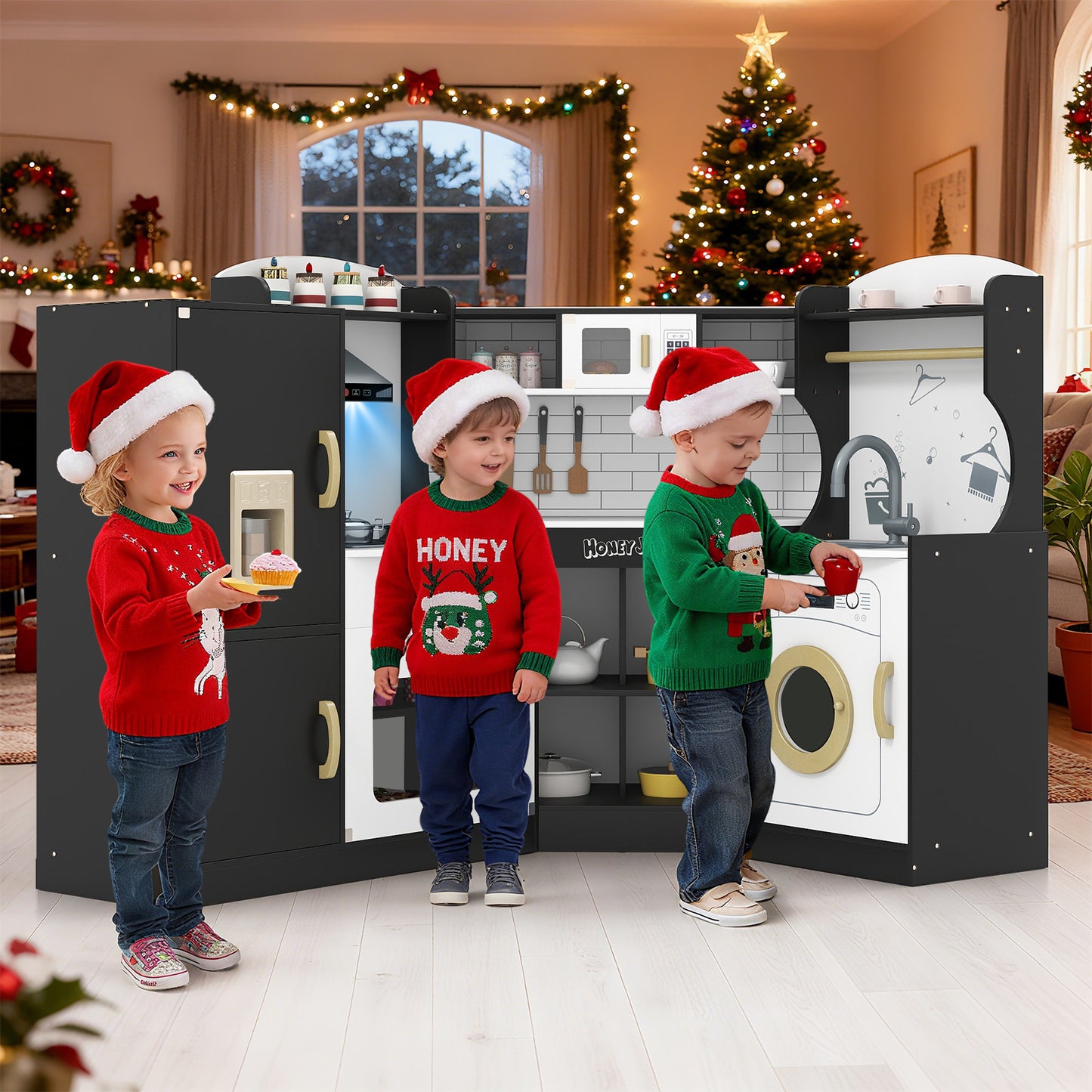 Corner Kids Play Kitchen With Washing Machine, Ice Maker, Black Play Kitchen Sets at Gallery Canada