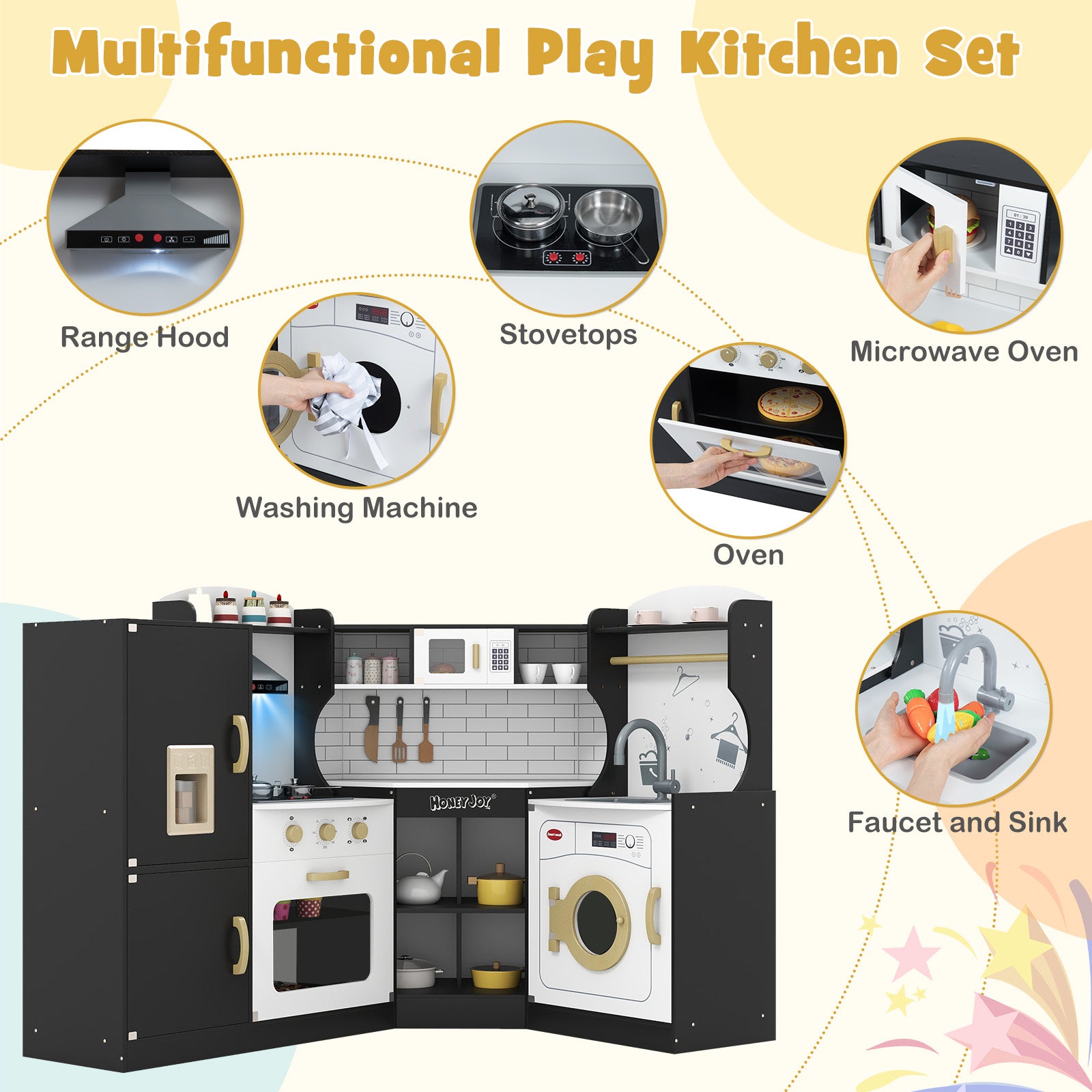 Corner Kids Play Kitchen With Washing Machine, Ice Maker, Black Play Kitchen Sets at Gallery Canada