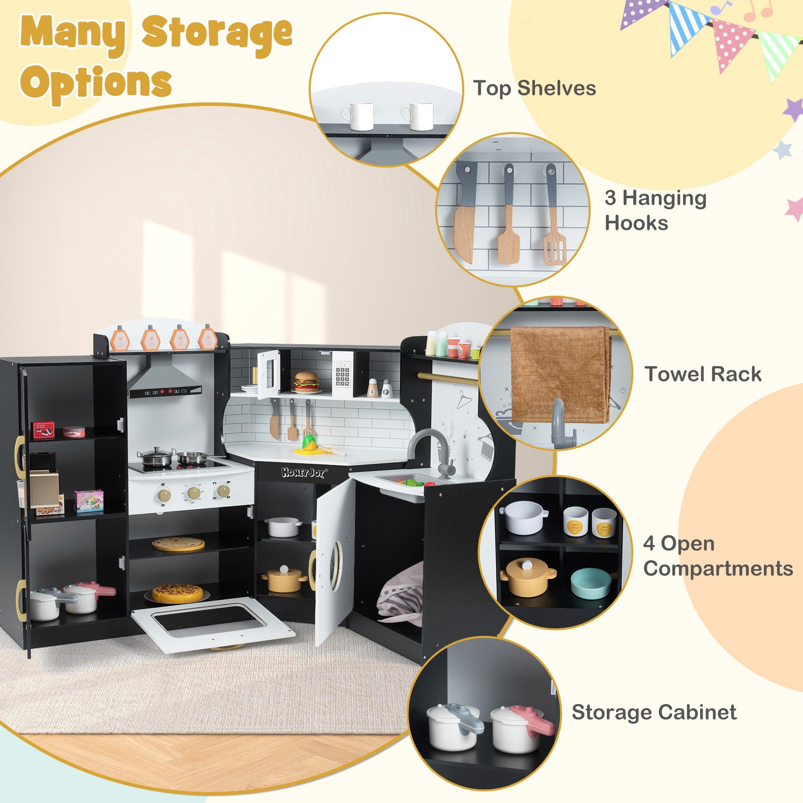 Corner Kids Play Kitchen With Washing Machine, Ice Maker, Black Play Kitchen Sets at Gallery Canada