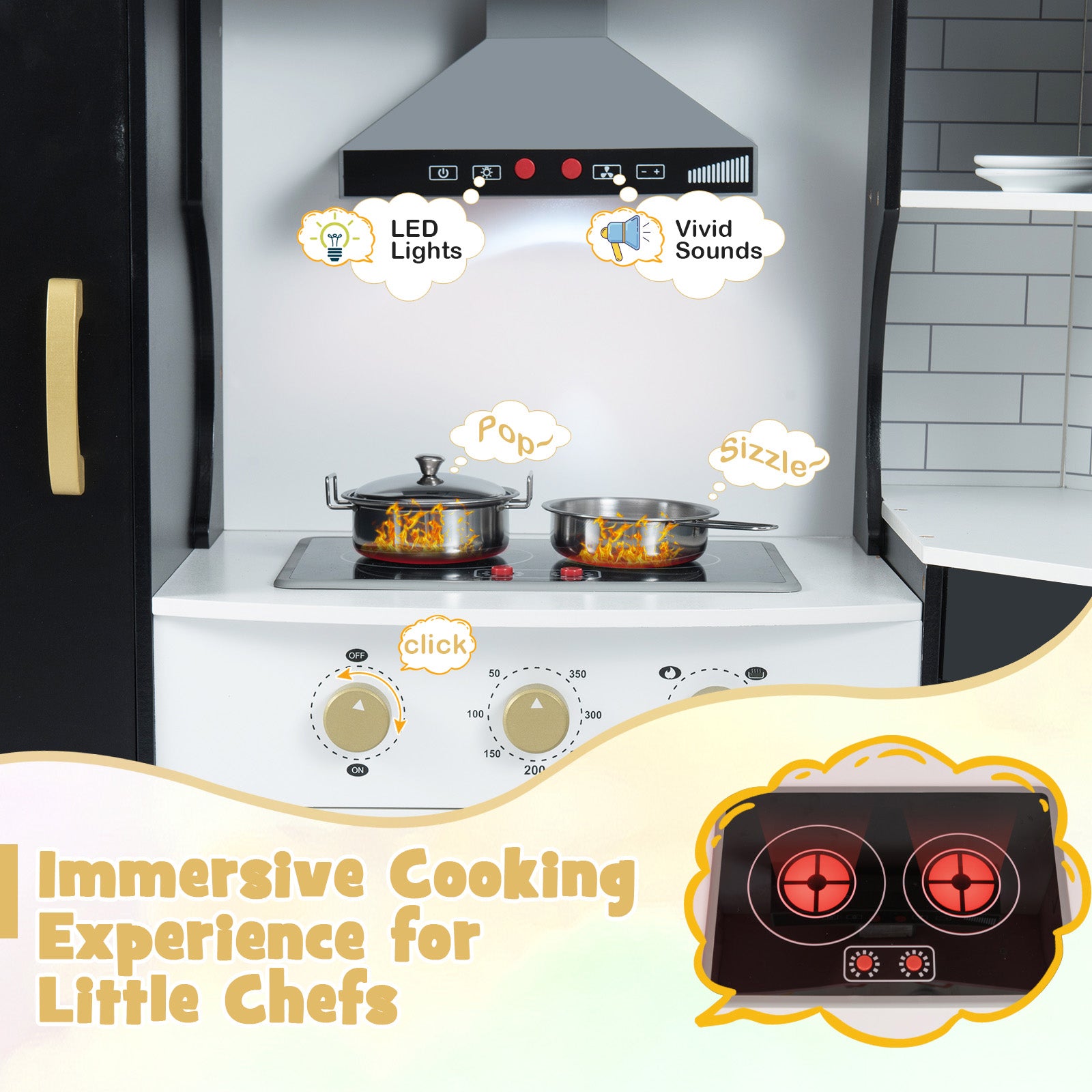 Corner Kids Play Kitchen With Washing Machine, Ice Maker, Black Play Kitchen Sets at Gallery Canada