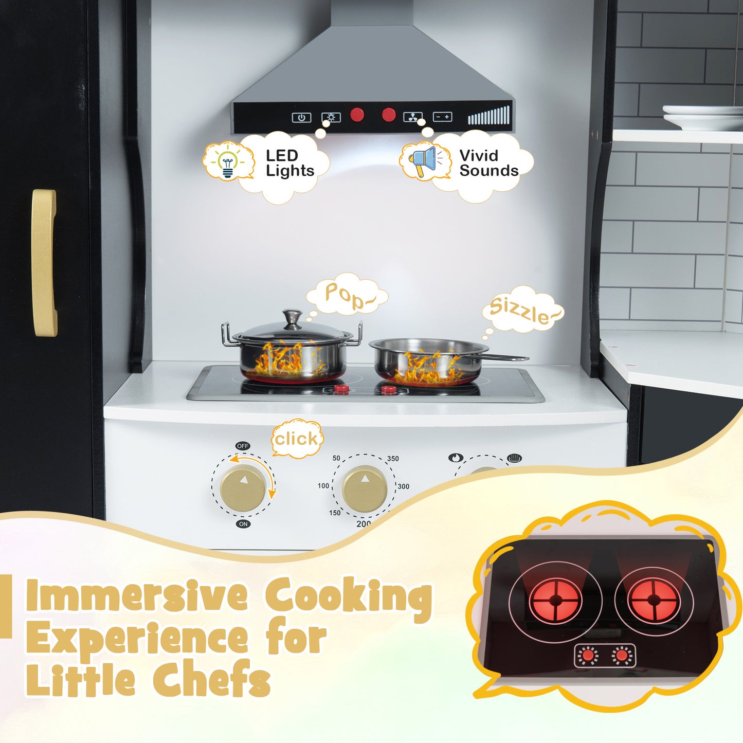 Corner Kids Play Kitchen With Washing Machine, Ice Maker, Black Play Kitchen Sets at Gallery Canada