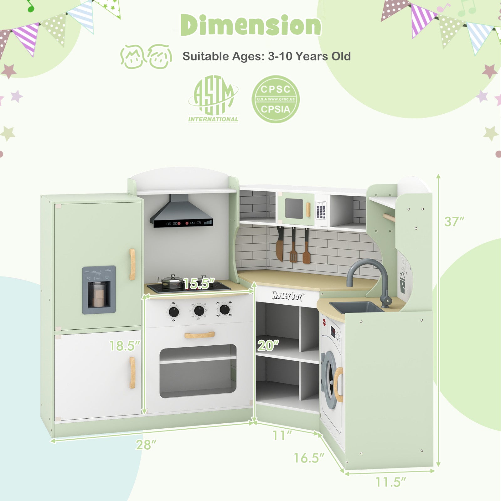 Kids Corner Play Kitchen With Washing Machine, Ice Maker, Green Play Kitchen Sets at Gallery Canada