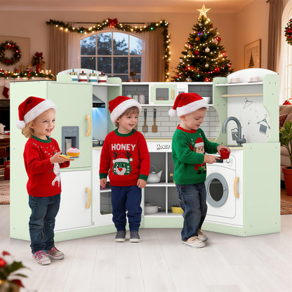 Kids Corner Play Kitchen With Washing Machine, Ice Maker, Green Play Kitchen Sets at Gallery Canada