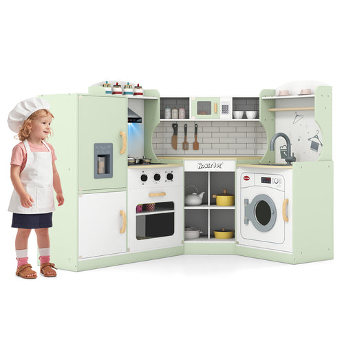 Kids Corner Play Kitchen With Washing Machine, Ice Maker, Green