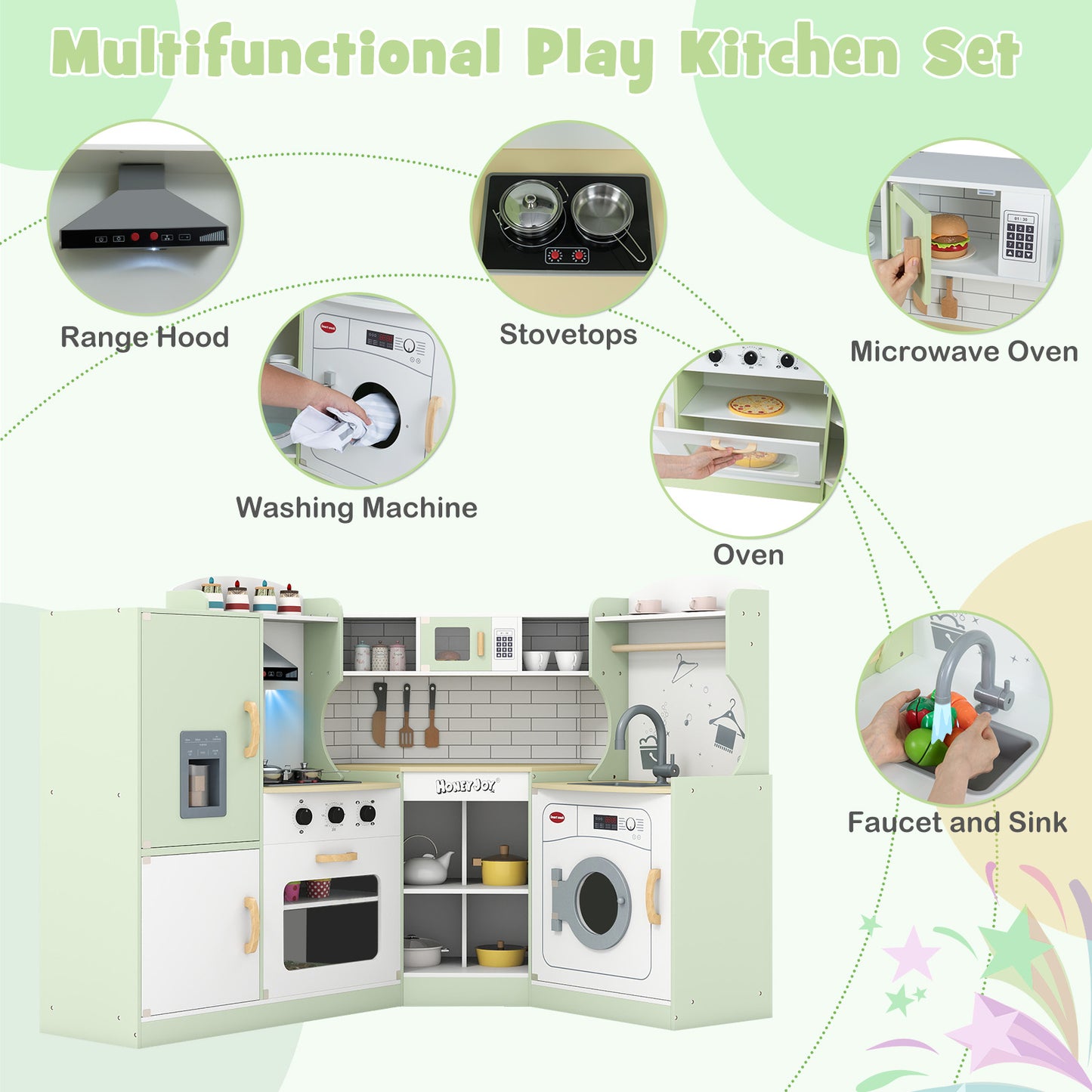 Kids Corner Play Kitchen With Washing Machine, Ice Maker, Green Play Kitchen Sets at Gallery Canada
