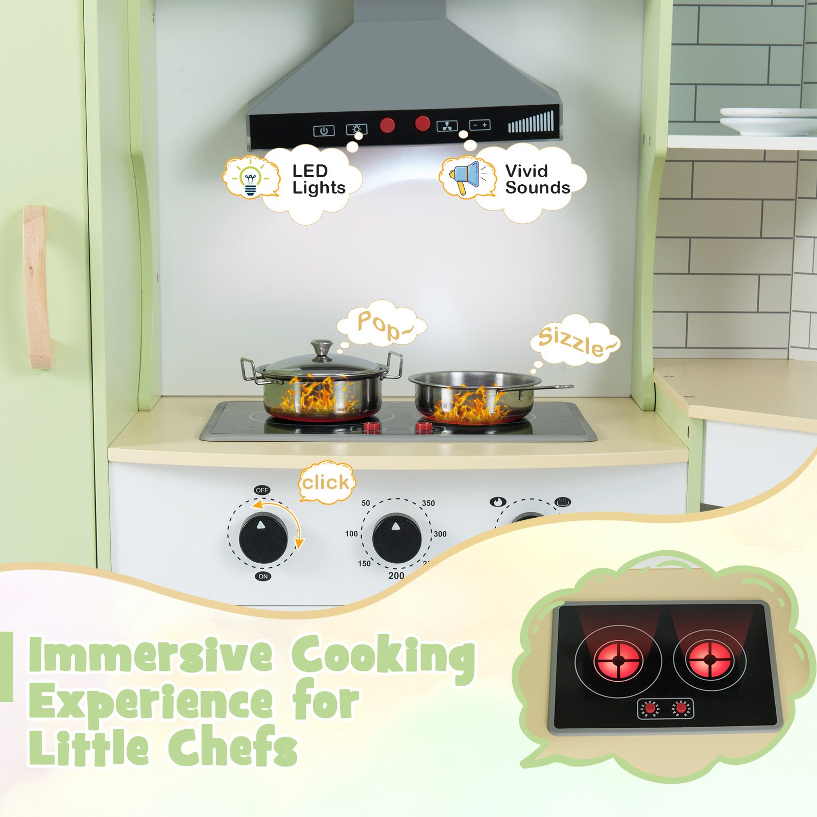 Kids Corner Play Kitchen With Washing Machine, Ice Maker, Green Play Kitchen Sets at Gallery Canada