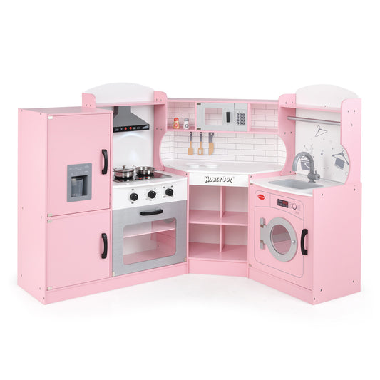 Corner Kids Play Kitchen with Washing Machine and Ice Maker Gift for Boys Girls, Pink Play Kitchen Sets Pink at Gallery Canada