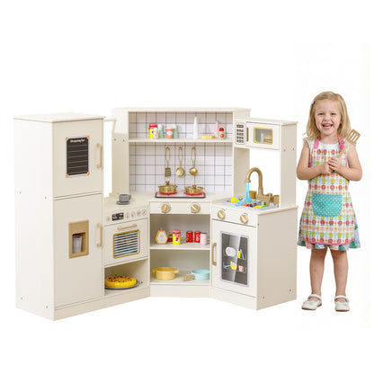 Corner Kids Play Kitchen with Stoves with Lights and Sounds, Beige