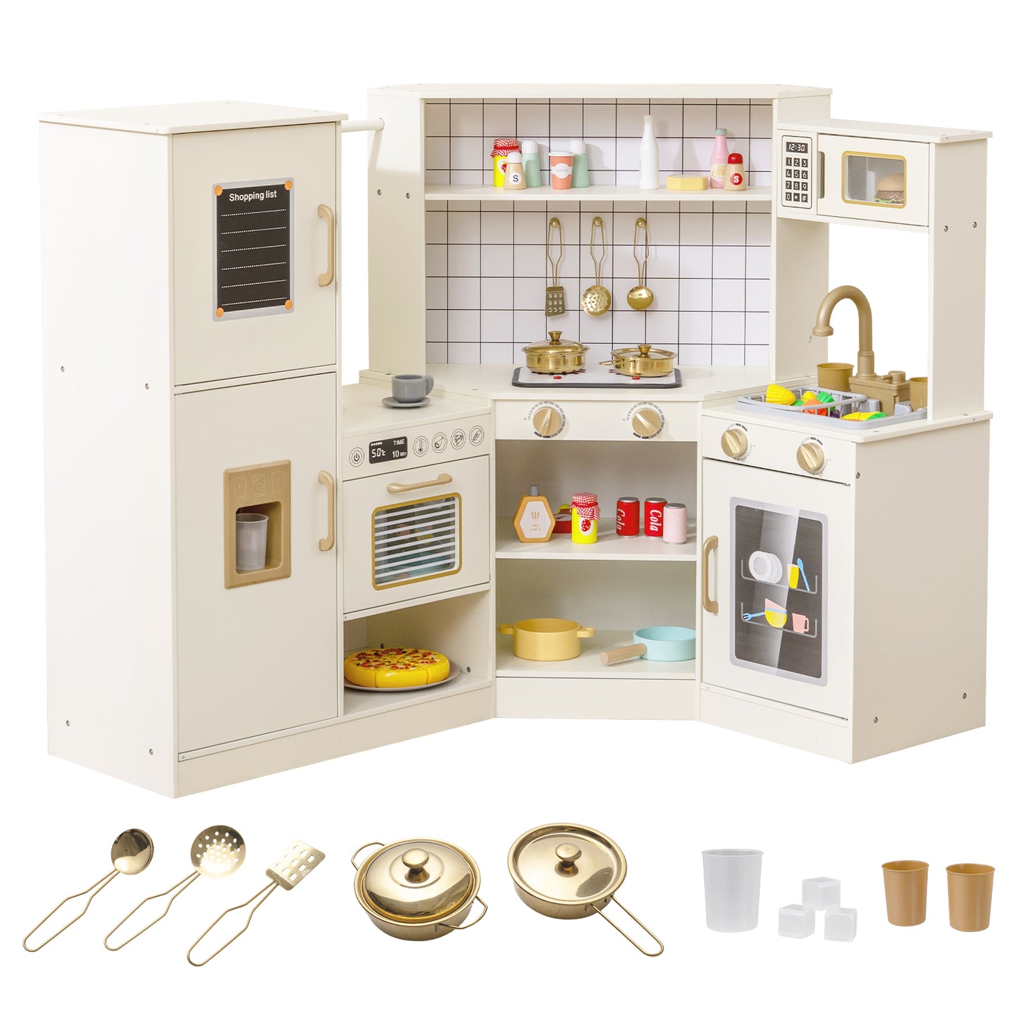Corner Kids Play Kitchen with Stoves with Lights and Sounds, Beige