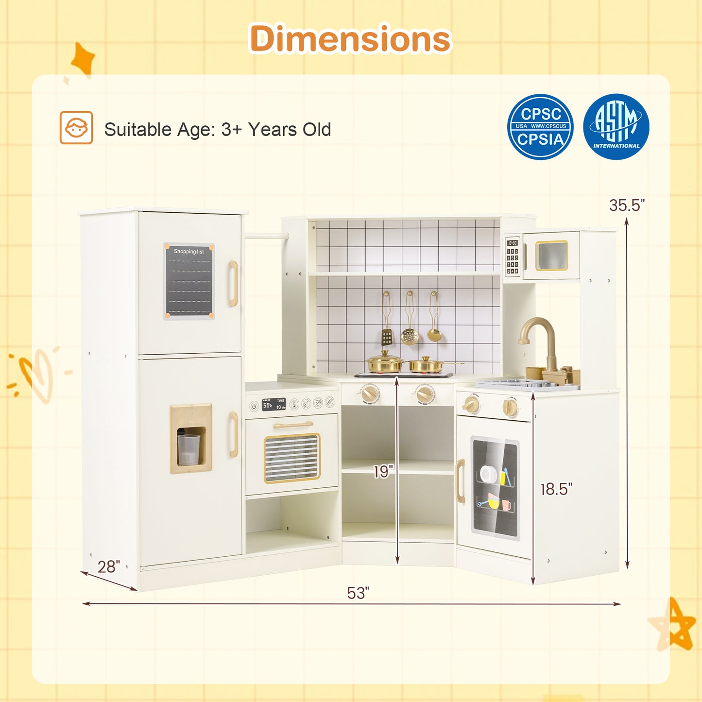 Corner Kids Play Kitchen with Stoves with Lights and Sounds, Beige