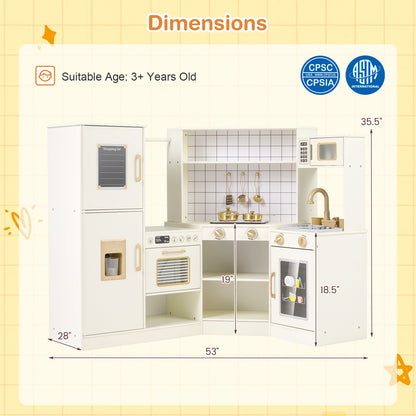 Corner Kids Play Kitchen with Stoves with Lights and Sounds, Beige