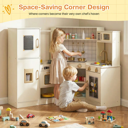 Corner Kids Play Kitchen with Stoves with Lights and Sounds, Beige