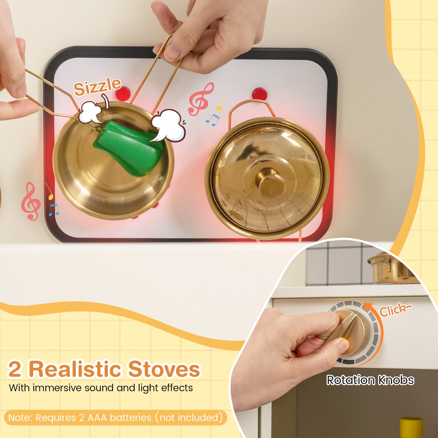 Corner Kids Play Kitchen with Stoves with Lights and Sounds, Beige