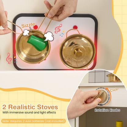 Corner Kids Play Kitchen with Stoves with Lights and Sounds, Beige