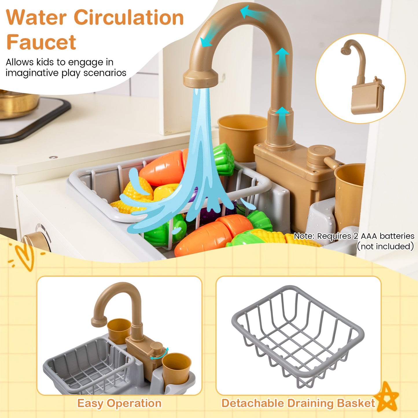 Corner Kids Play Kitchen with Stoves with Lights and Sounds, Beige