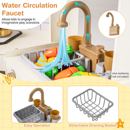 Corner Kids Play Kitchen with Stoves with Lights and Sounds, Beige