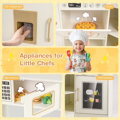 Corner Kids Play Kitchen with Stoves with Lights and Sounds, Beige