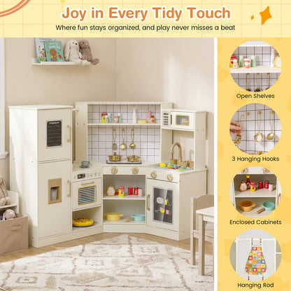 Corner Kids Play Kitchen with Stoves with Lights and Sounds, Beige