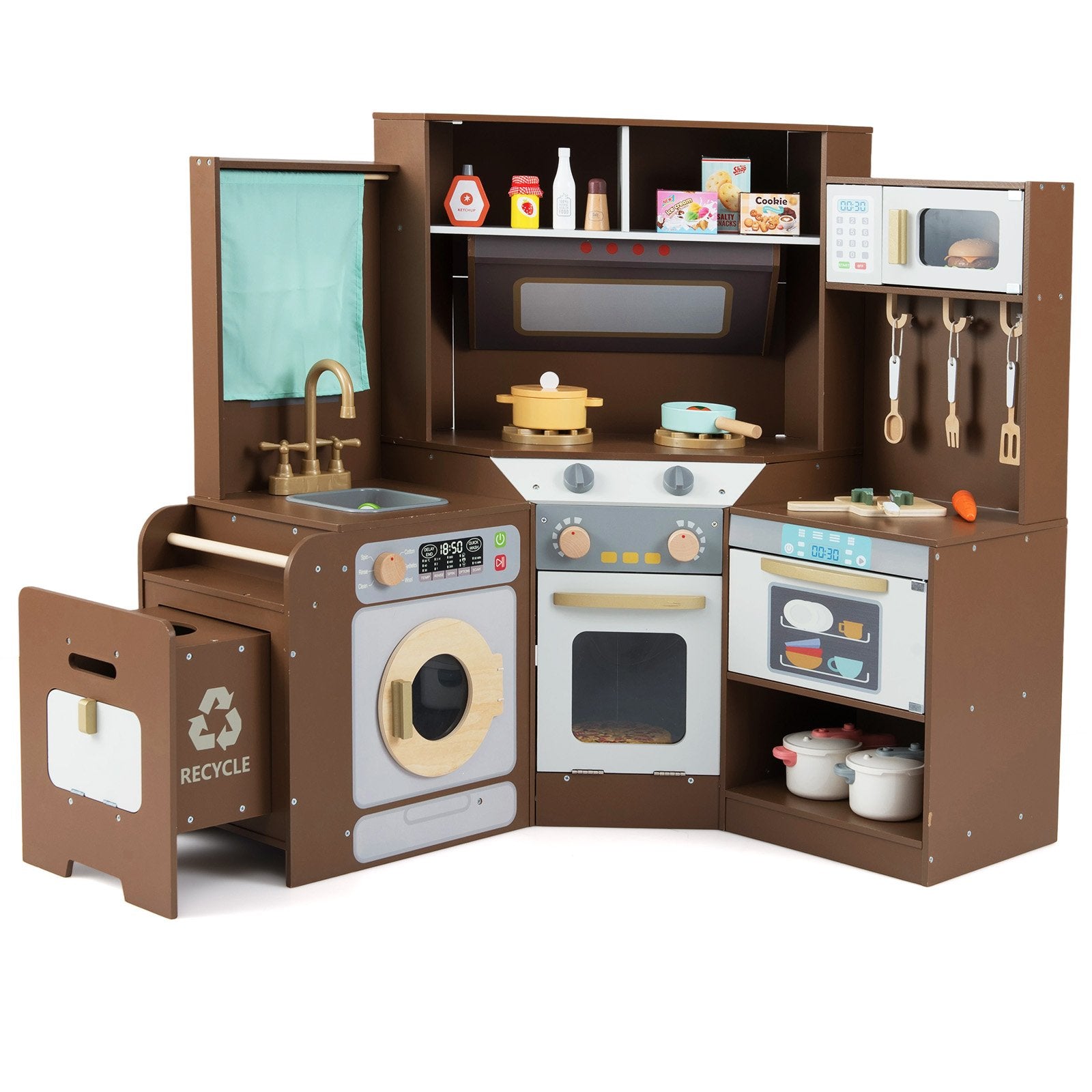 Corner Kitchen Toys with Lights and Sounds with Pull-out Trash Can and Stoves, Coffee Play Kitchen Sets Coffee at Gallery Canada