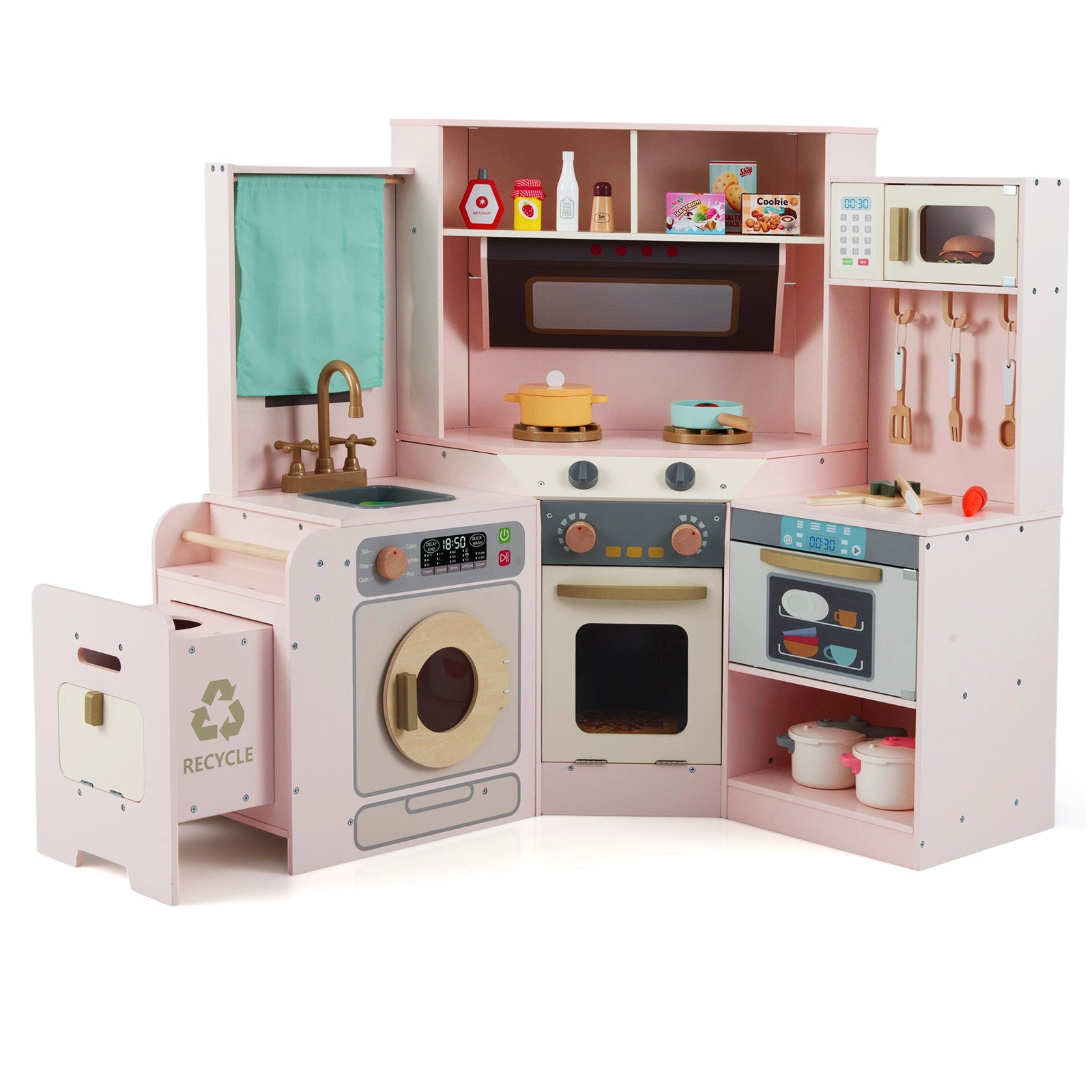 Corner Kitchen Toys with Lights and Sounds with Pull-out Trash Can and Stoves, Pink Play Kitchen Sets Pink at Gallery Canada