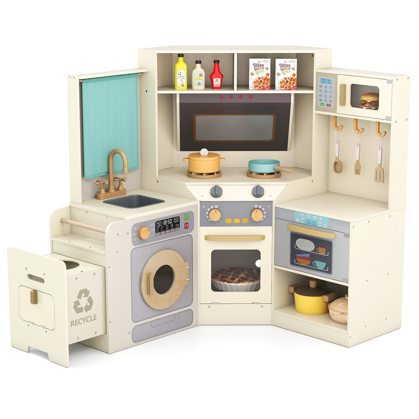 Corner Kitchen Toys With Lights, Sounds, Pull-Out Trash Can, Stoves, Off White Play Kitchen Sets at Gallery Canada