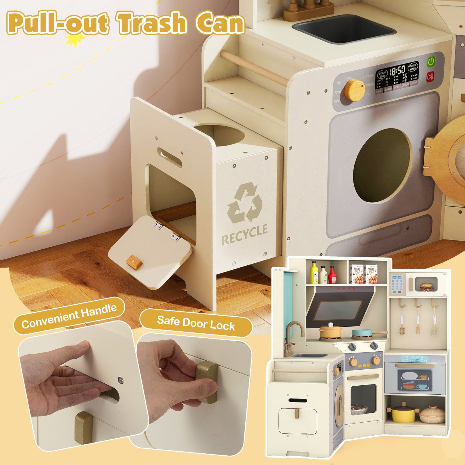 Corner Kitchen Toys With Lights, Sounds, Pull-Out Trash Can, Stoves, Off White Play Kitchen Sets at Gallery Canada