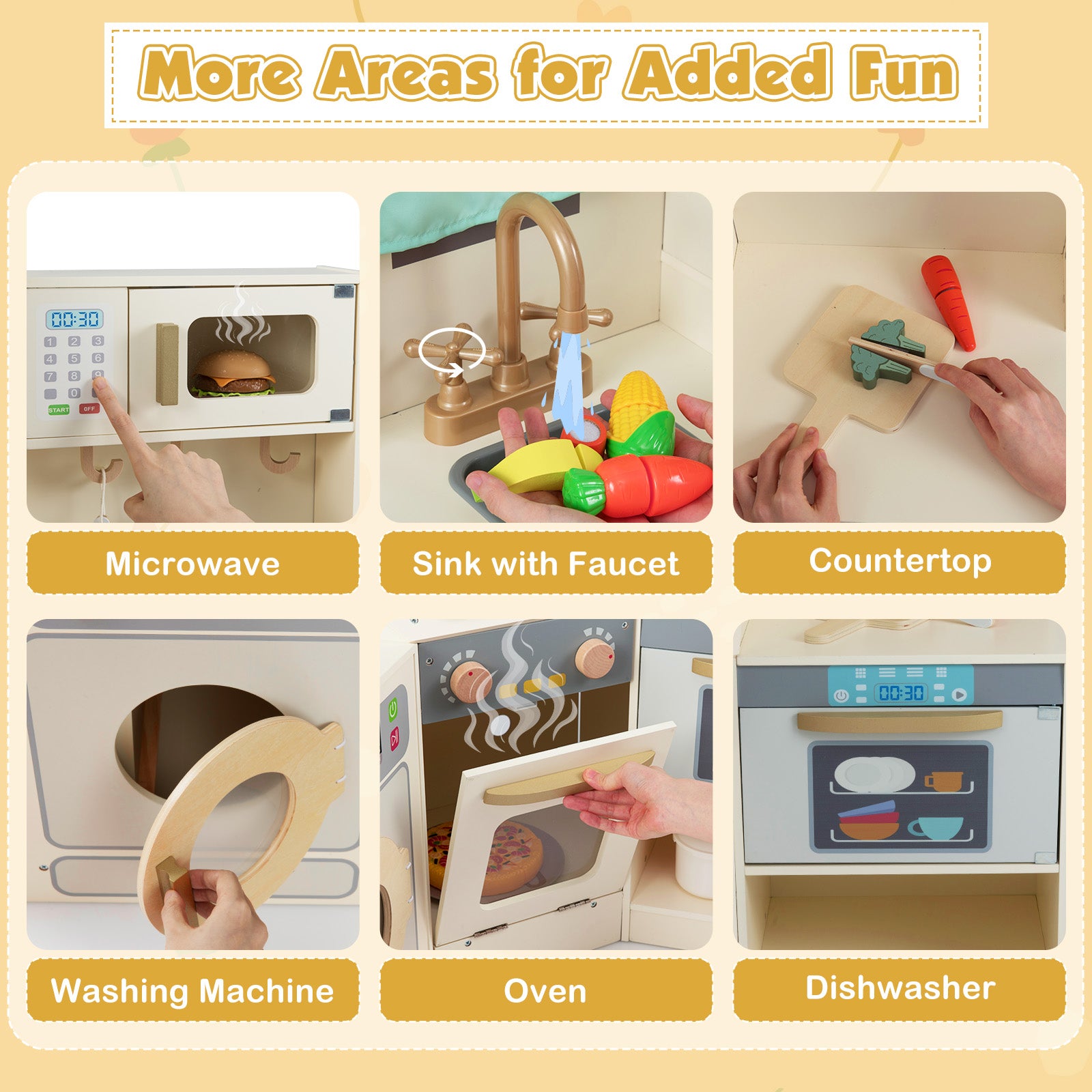 Corner Kitchen Toys With Lights, Sounds, Pull-Out Trash Can, Stoves, Off White Play Kitchen Sets at Gallery Canada
