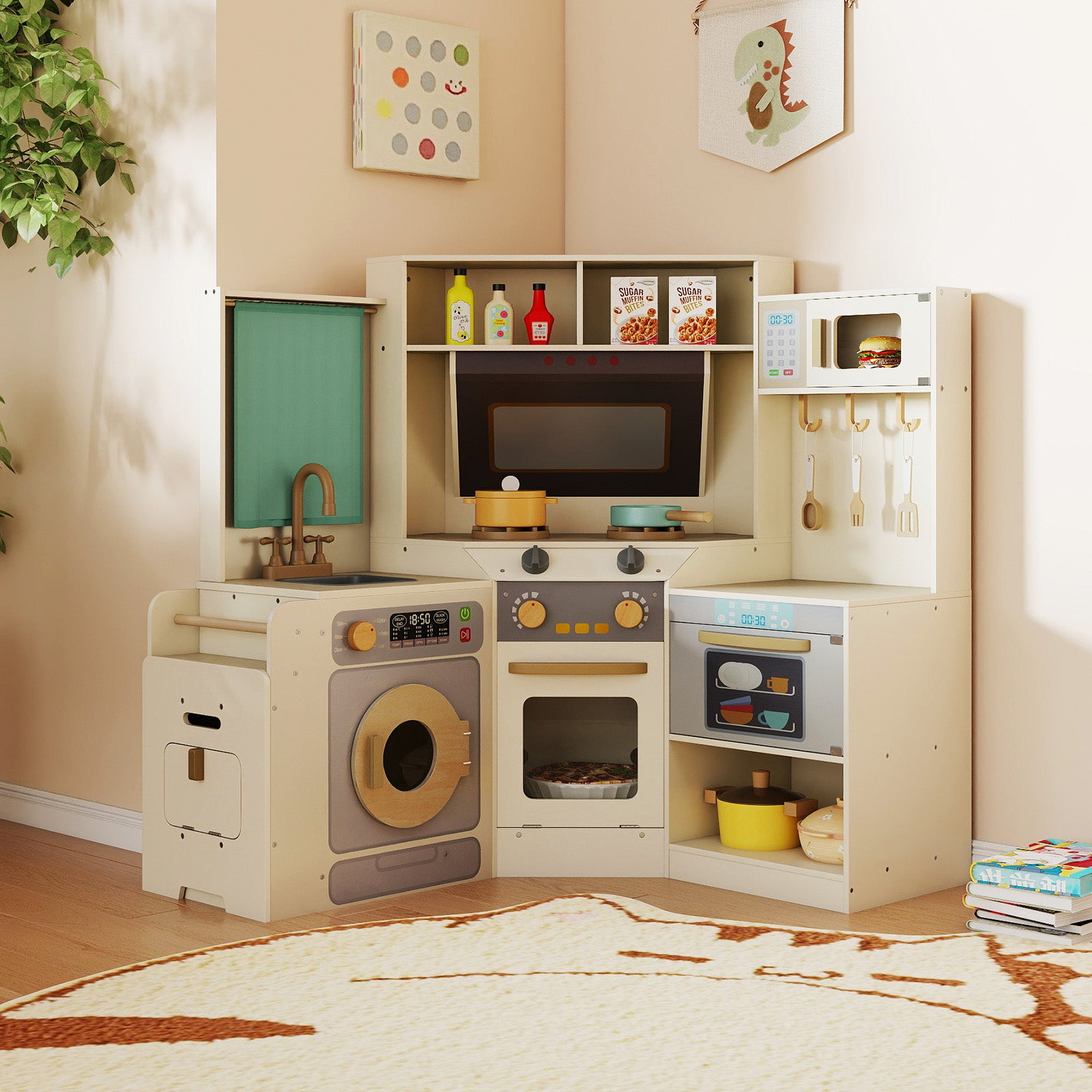Corner Kitchen Toys With Lights, Sounds, Pull-Out Trash Can, Stoves, Off White Play Kitchen Sets at Gallery Canada