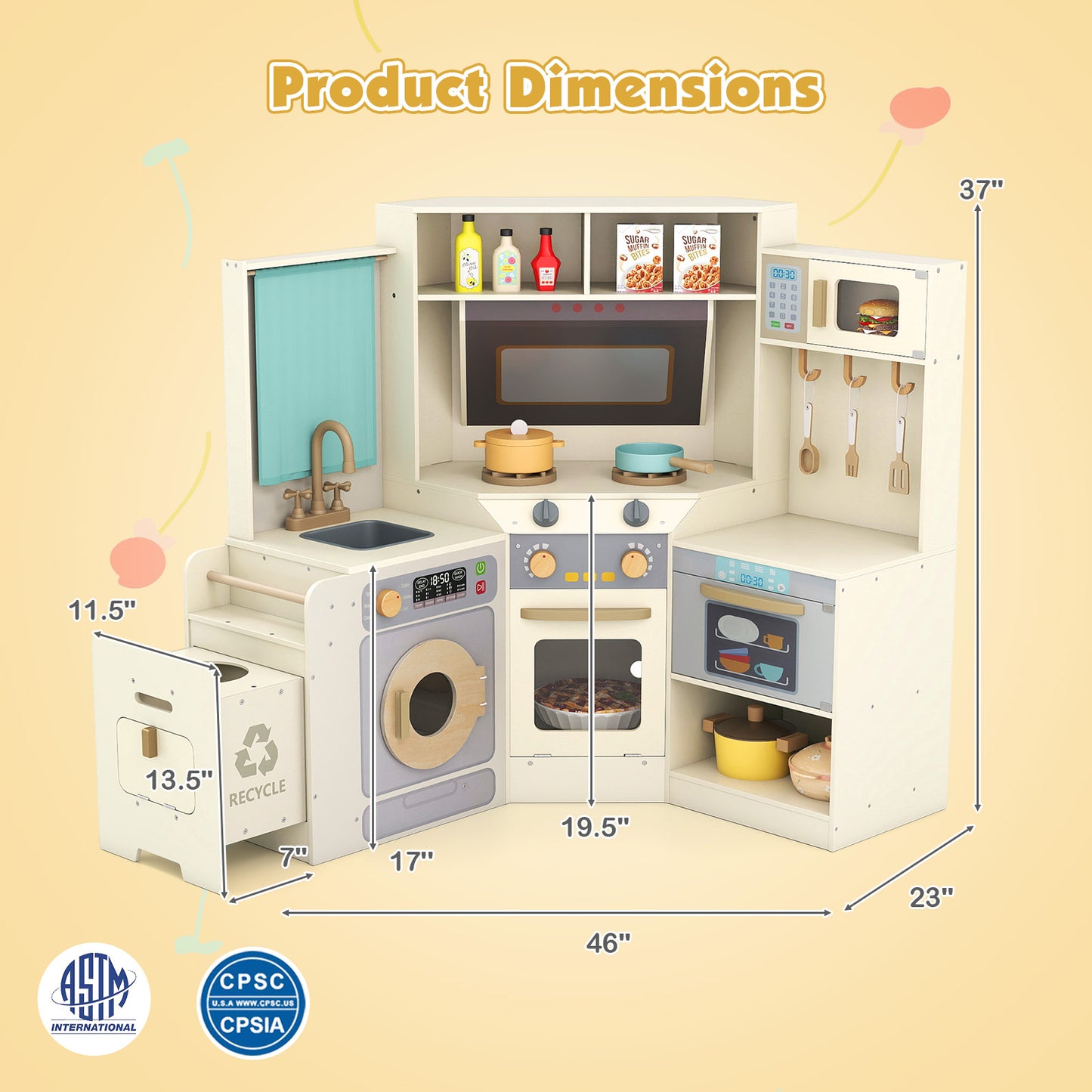 Corner Kitchen Toys With Lights, Sounds, Pull-Out Trash Can, Stoves, Off White Play Kitchen Sets at Gallery Canada